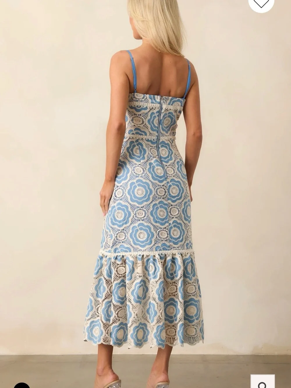Red Dress Boutique Blue and Cream Lace Floral Midi Dress in Medium - Picture 2 of 5